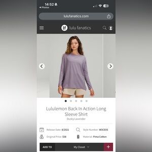 lululemon athletica Back in Action Long Sleeve